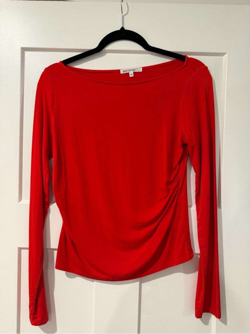 Red Long-Sleeve Boatneck Top